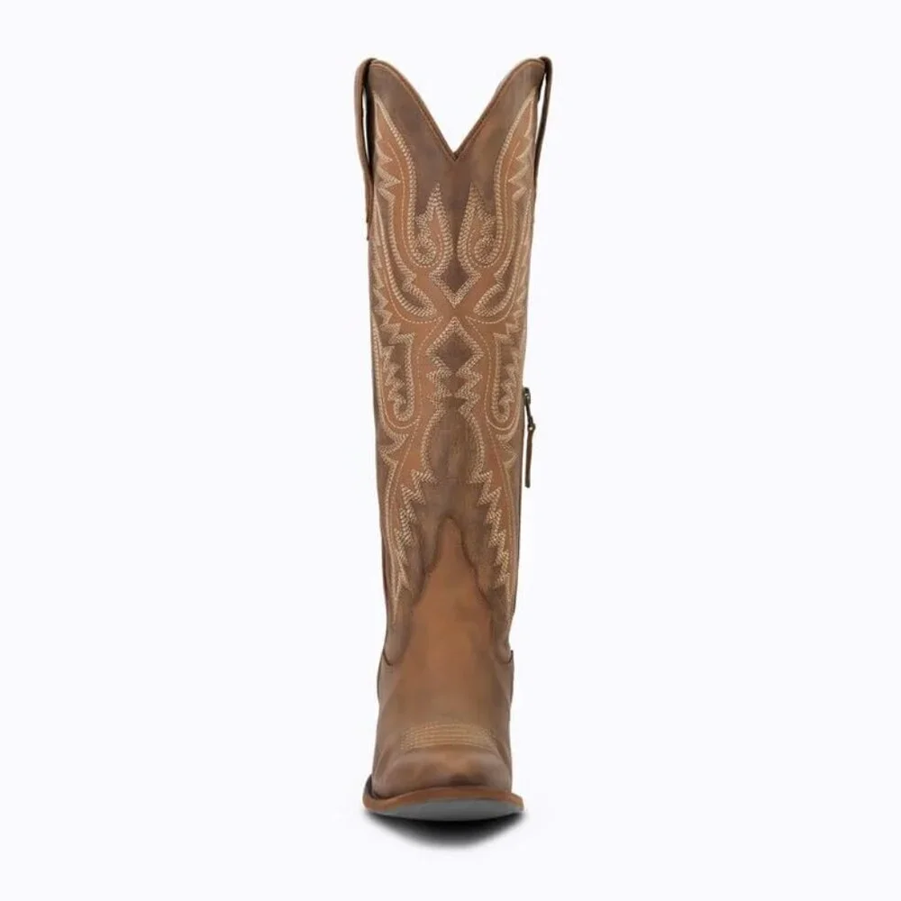 🆕Women Brown Polyurethane Over the Knee Adjustable Thigh High Cowgirl Boot
